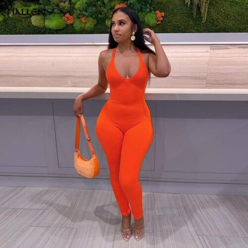Yiallen Autumn Knitted Low-cut Fitness Jumpsuits Women Classic Solid Casual Sporty Wear Sleeveless Back Criss Cross Rompers Hot