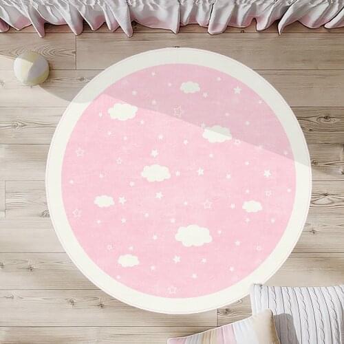 Pembe Çocuk Odası Halısı beyaz bulut yıldız