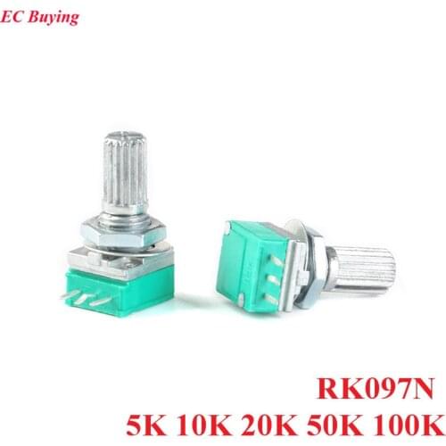 5pcs RK097N 5K 10K 20K 50K 100K Potentiometer with Switch Audio 3pin Handle Length 15mm Amplifier Sealing