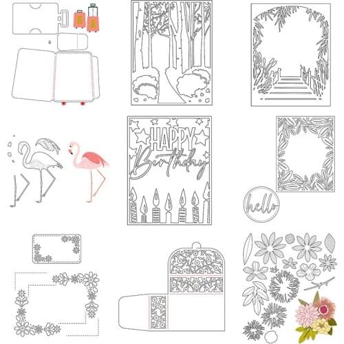 Cutting Dies Animals Flamingo Flowers Tree Candle Happy Birthday Bridge Frame For DIY Scrapbook Photo Album Craft Card 2021 New