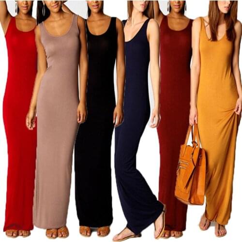 Simple Long Elegant Dress Low Cut Fashion Vest Dress 3xl Sleeveless Sukienka 2020 Skinny Summer Sexy Dress Stretch Women Curvy