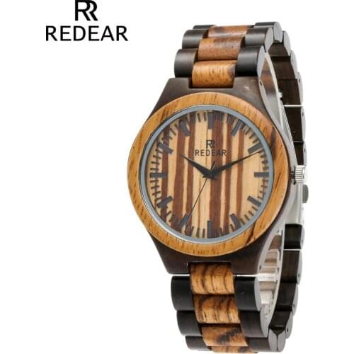 REDEAR Hot Sale Zebra Wood and Black Sandalwood Wooden Watches for Men Two-tone man watch 2019 in Paper Gift Box