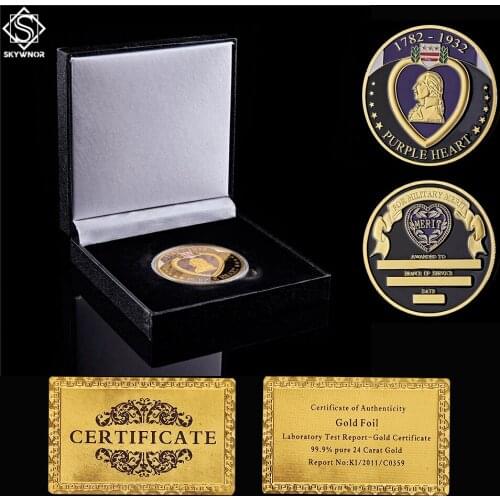 USA Army Coins Collectibles Gold Military Purple Heart Souvenir Gifts For Soldiers W/ Coin Box Holder