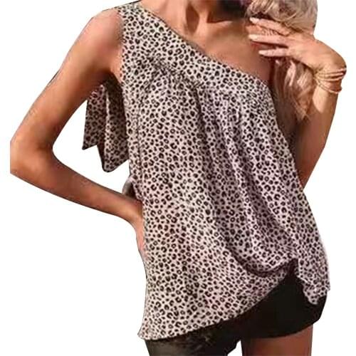 One Shoulder Women Tops Sexy Sleeveless Folds Leopard Print Tank Top Streetwear Summer Short Loose Female Clothes y2k Vest D30