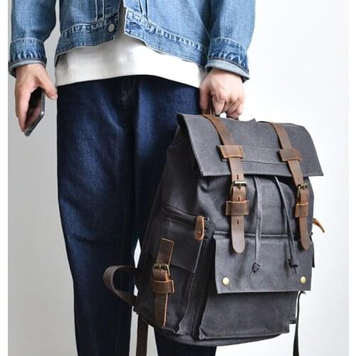 Waxed Canvas Rucksack Travel Bag Backpacks For College Students Laptop Backpack 15 6 inches