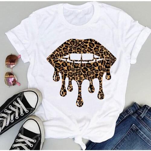 Women Clothing Mujer Camisetas Fashion Print Sweet Leopard 2021 Summer Short Sleeve Lovely Clothes Tops Tees Tshirt T-Shirt