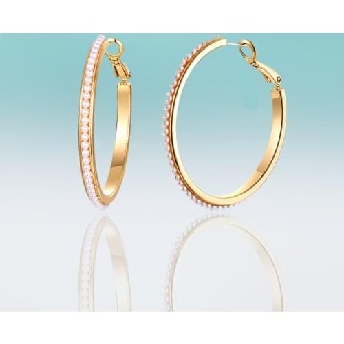 Western Style Simple Gold Circle Earrings Inlay Whole Pearl Two Size Hoop Earrings for Women Jewelry Statement Brincos Gift