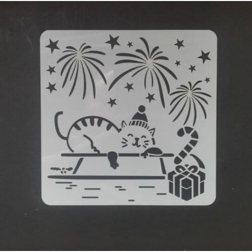 13*13 Christmas cat Layering Stencils graffiti hand copied board hollowed out photo album graphic spray painting tool