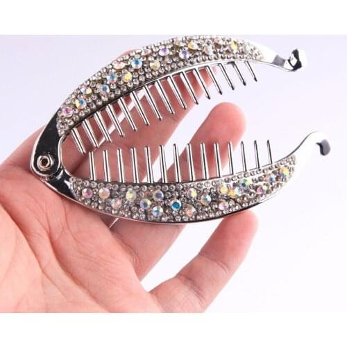 2020 Girl Fish Shape Hair Claw Banana Barrettes Hair Accessories For Women Clips Clamp Imitation Pearl Rhinestone