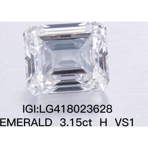 3.15ct Carat H Color VS1 Clarity IGI Certificate Emerald CVD Lab Grown Diamond