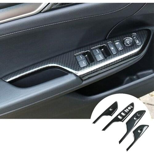 4pcs/set ABS Carbon Fiber Style Car Interior Armrest Window Lift Switch Button Cover Trim Bezel For C-ivic 2016 2017 RHD