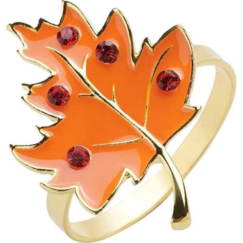 6 Pcs /set Napkin Rings Golden Holder Rings Designed With Orange Maple Harvest Farmhouse For Thanksgiving Day Holiday Party Dec