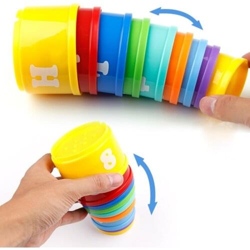 8PCS Montessori Toys Teething Development Infant Early Educational + Figures Letters Foldind Stack Cup Tower Toys Xmas Gifts