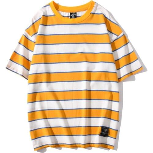 Brand Men T-Shirts New Summer Male Casual Short Sleeve Stripe T-Shirt Cotton Original Mens Loose Round Neck Tee Shirt