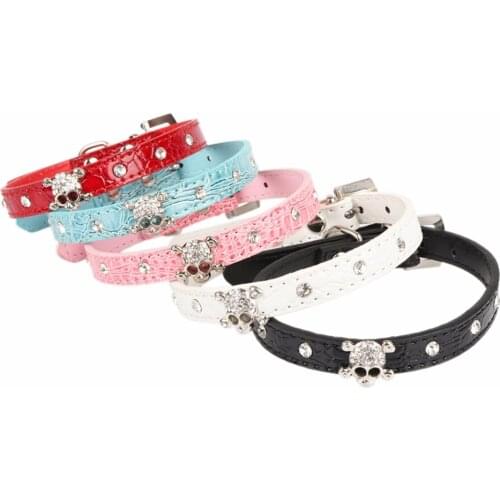 PipiFren Dogs Cats Collars Skull Rhinestone For Pet Accessories Small Cats Necklace Cat-Collar halsband kat collier chat animaux