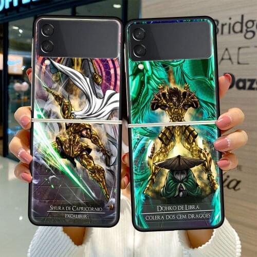 Black Hard Case For Samsung Galaxy Z Flip 3 5G Luxury PC Shockproof Phone Cover ZFlip 3 Bumper Fundas Saint Seiya Knights Coque