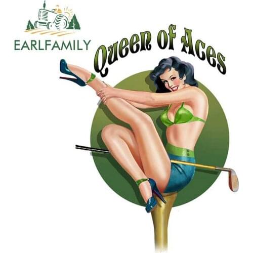 EARLFAMILY 13cm x 13cm Sexy Pin Up Girl Vinyl Car Sticker Queen of Aces Decal Window Car Bumper Trunk Decoration
