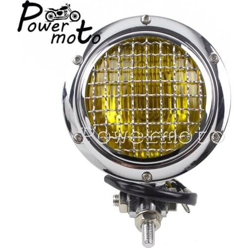 Motorcycle Retro Grill Headlight Chrome Amber Front Headllamp Head Light For Harley Cafe Racer Bobber Chopper
