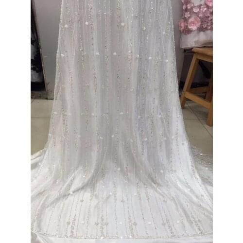 GG001 WHITE beads sequin luxury best quality embroidery pearls net tulle mesh lace for bridal gown wedding dress