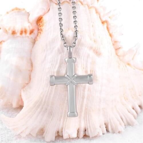 IJD8350 Pray Ribbon Cross Ash Holder Urn Necklace for Ashes Pendant Stainless Steel Cremation Jewelry for Men Women