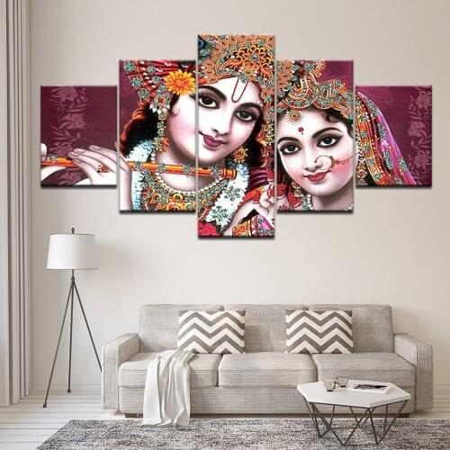 Canvas Painting Shri RADHA & KRISHNA Beautiful 5 Pieces Wall Art Painting Modular Wallpapers Poster Print living room Home Decor