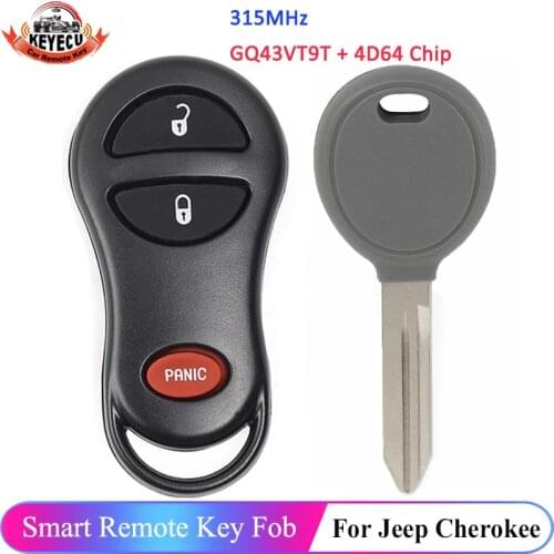 KEYECU GQ43VT9T 4D64 Chip Transponder Remote Car Key Fob 315MHz for Jeep 1999 2000 2001 Cherokee 2002 2003 2004 Grand Cherokee