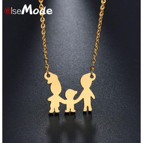 ELSEMODE Classic Dad Mama Son Family Pendants Necklaces Stainless Steel Parents Love Kids Chain Necklace Women Men Charm Jewelry