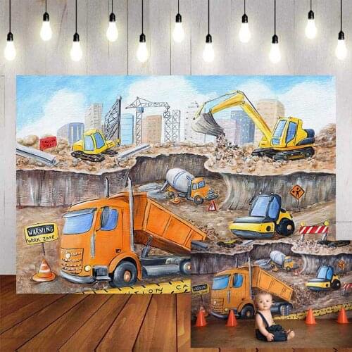 Mehofond Construction Zone Photography Background Truck Excavator Boy Birthday Party Backdrop Photophone Photo Studio Props