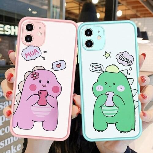 Cute Dinosaur Case for IPhone XR XS Max 11 Pro Max 6 6S 7 8 Plus X SE Cute Transparent Soft TPU Bumper Cover Couple BFF Case