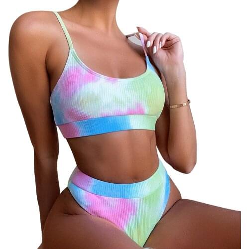 2021 New Womens High Waist Split Swimsuit Sexy Dyed Bikini European American Fashion Beachwear Summer Hot Spring Beach Surfing