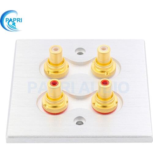 PAPRI 1PCS Gold Plated RCA Jack +Aluminum CNC 4 Holes Machined Aluminum Binding Post RCA Jack Wall Plate Board Hifi Audio