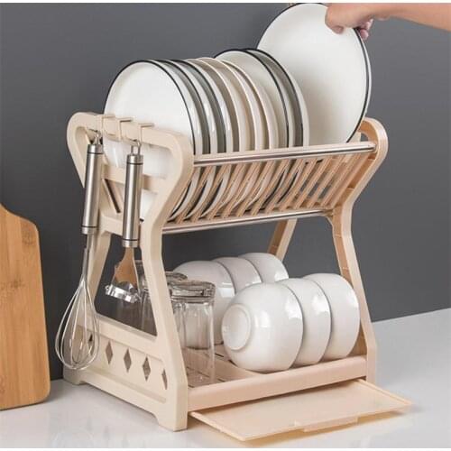 Dish Drainer Rack 2 Tier Bowl Plate Shelf Basket Drying Rack Multi-function Utensils Holder Organizer Kitchen Tableware Storage