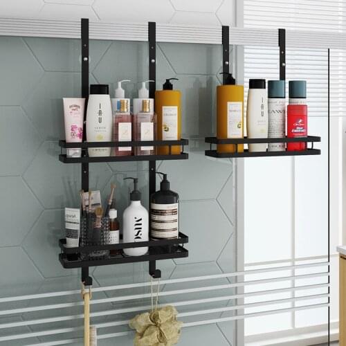 Stainless Steel Bathroom Shelf Wall Mounted Matte Black 2-layer Shower Rack Door Hanging Basket Bathroom Storage Organizer Shelf
