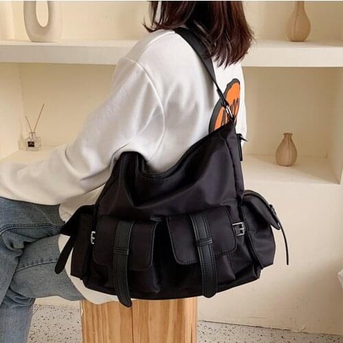 Casual Tote Bag Nylon Large Shoulder Bags for Women 2021 Trend Hand Bag Travel Handbags and Purses Luxury bolsa feminina Black