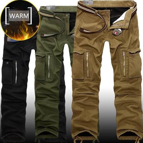 Casual Pockets Thicken Warm Winter Mens Pants Brown Pants Black Pants Men Mens Clothing Cargo Pants Autumn and Winter
