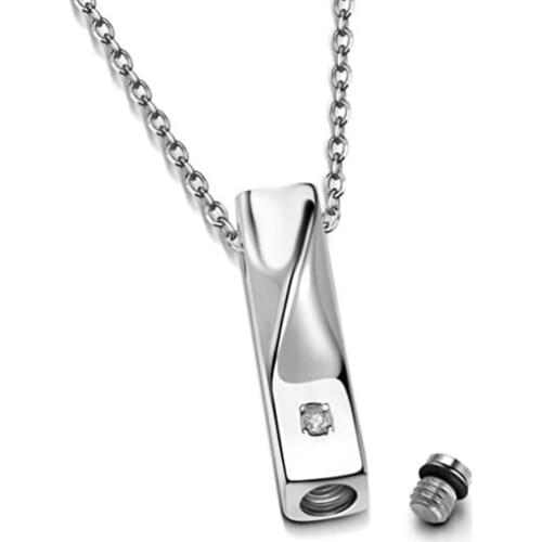 Dropshipping Unisex Stainless Steel Twist Cuboid Bar Urn Necklace Pendants Keepsake Cremation Jewelry