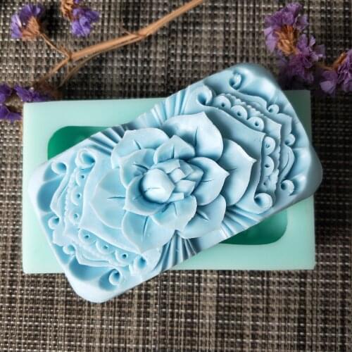 PRZY Rectangular Carving Soap Flower Silicone Soap Mold Handmade Soap DIY Aroma Mould Soap Making Moulds Resin Clay Molds
