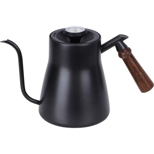 Stainless Steel+Wood Hand Drip Coffee Maker PTFE Coat Wooden Handle Pour Over Coffee Pot Kettle With Thermometer