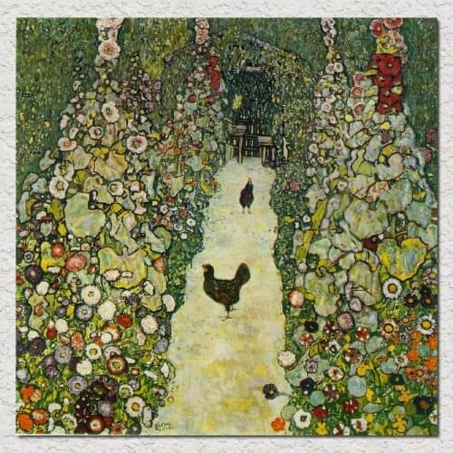 Gustav Klimt Paintings Garden path with Hens Landscape Art Reproduction oil on canvas High quality Hand painted Wall decor