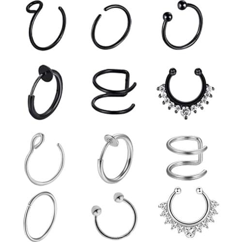 Fashion Punk Style 6PCS Stainless Steel C-shaped Ear Clip Ear Cuff Fake Nose Ring Trend Earrings for Women Man Cartilage Earring