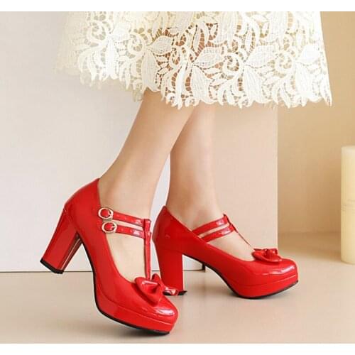 QPLYXCO Bridal Wedding Large Size 46 Sweet Lolita Girls Red Black Casual Mary Janes Platform Shoes Women Gothic Style 2118-12