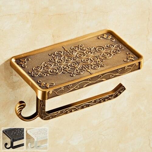 1PCS Retro Wall Mounted Toilet Paper Holders Aluminium Tissue Bracket Towel Phone Storage Shelf Bathroom Hardware Accessories