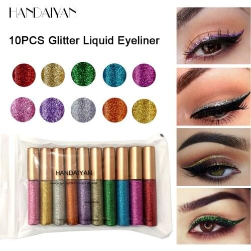 HANDAIYAN 10pcs/lot Glitter Liquid Eyeliner Sequin Shimmer Waterproof Metallic Eye Liners Silver Gold Eye Makeup Cosmetic