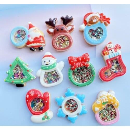 10Pcs Cute Mini Shining Christmas Series Flat Back Resin Cabochons Scrapbooking DIY Jewelry Craft Decoration Accessorie F68