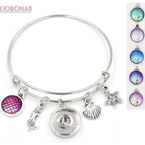 10PCS New Arrival Wholesale Mermaid Snap Jewelry Ocean Mermaid Scal Snap Bracelets Wire Bangle Bracelet for women girls