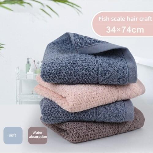100%Cotton Solid Color Face Towel Fish Scale Fast Drying Travel Gym Camping Sports Soft 34x74cm Handchief Thick Towel