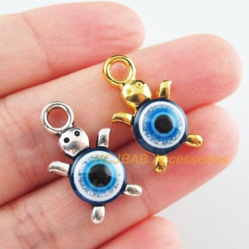 12Pcs Gold Tibetan Silver Tone Animal Tortoise Eye Resin Charms Pendants 14x23mm