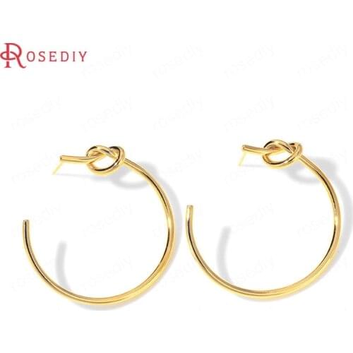 35879)4PCS 40x38MM 24K Gold Color Brass Round Circle Earrings Loop Stud Earrings High Quality Diy Jewelry Findings Accessories