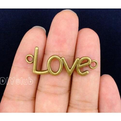 50pcs- Antique Bronze Plated Love Connector Charms, Jewelry Wholesale 40x15mm