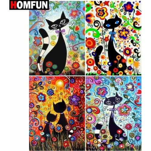 HOMFUN Diamond Painting Full Square/Round Diamond "Cat cartoon"Pattern Embroidery Cross Stitch 5D Rhinestone Painting